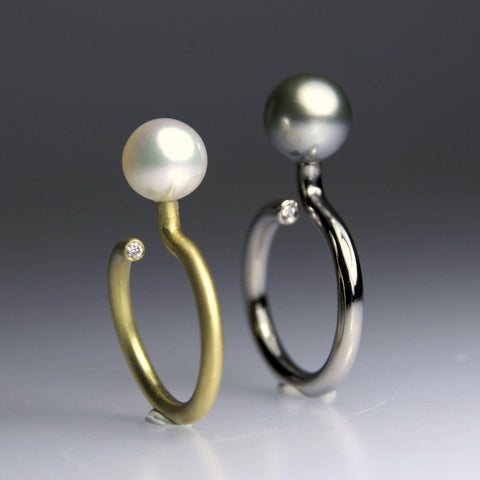 One Pearl Half Round and Round Ring